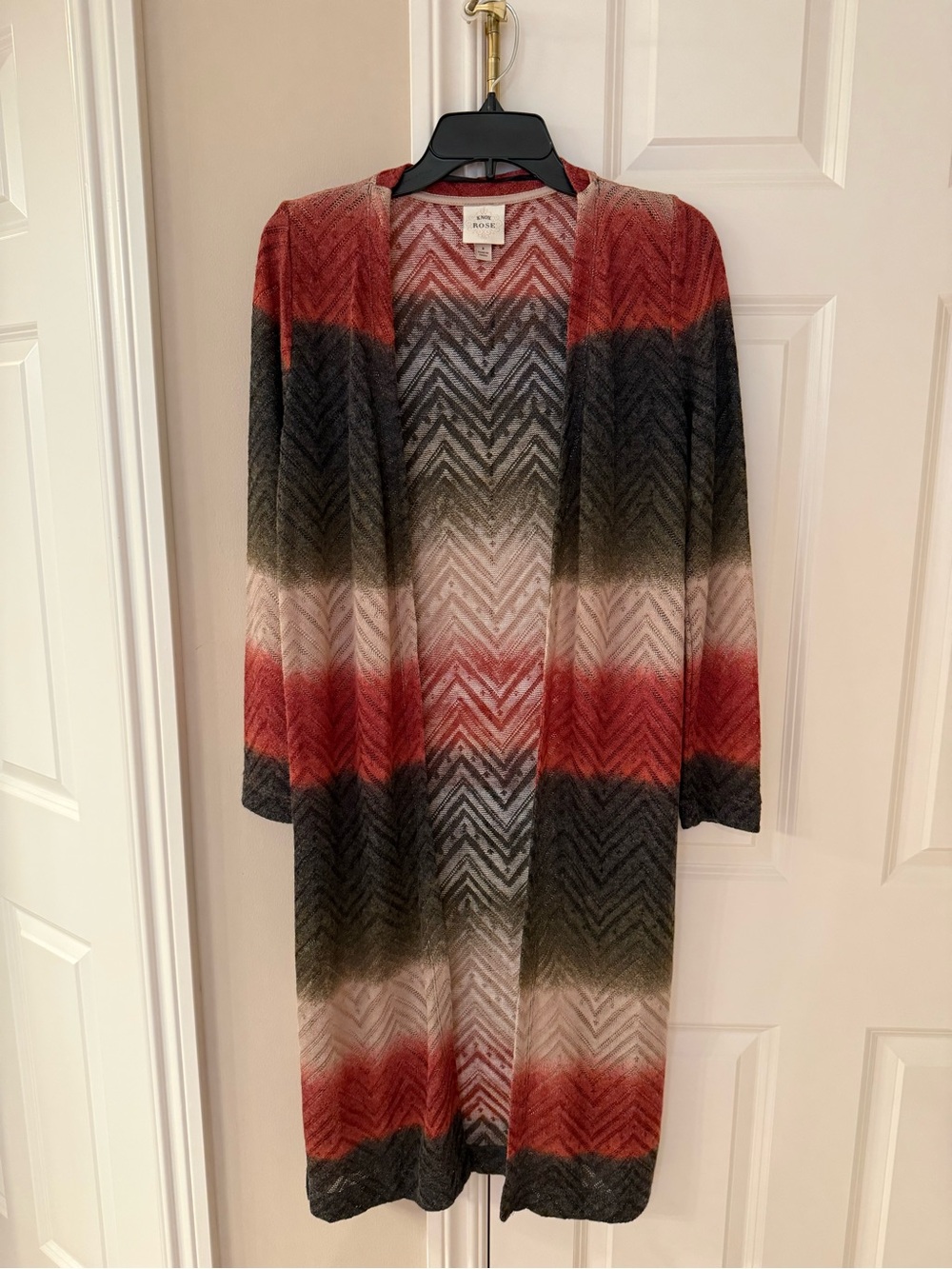 Knox Rose Red Multi Chevron Open-Front Long Cardigan